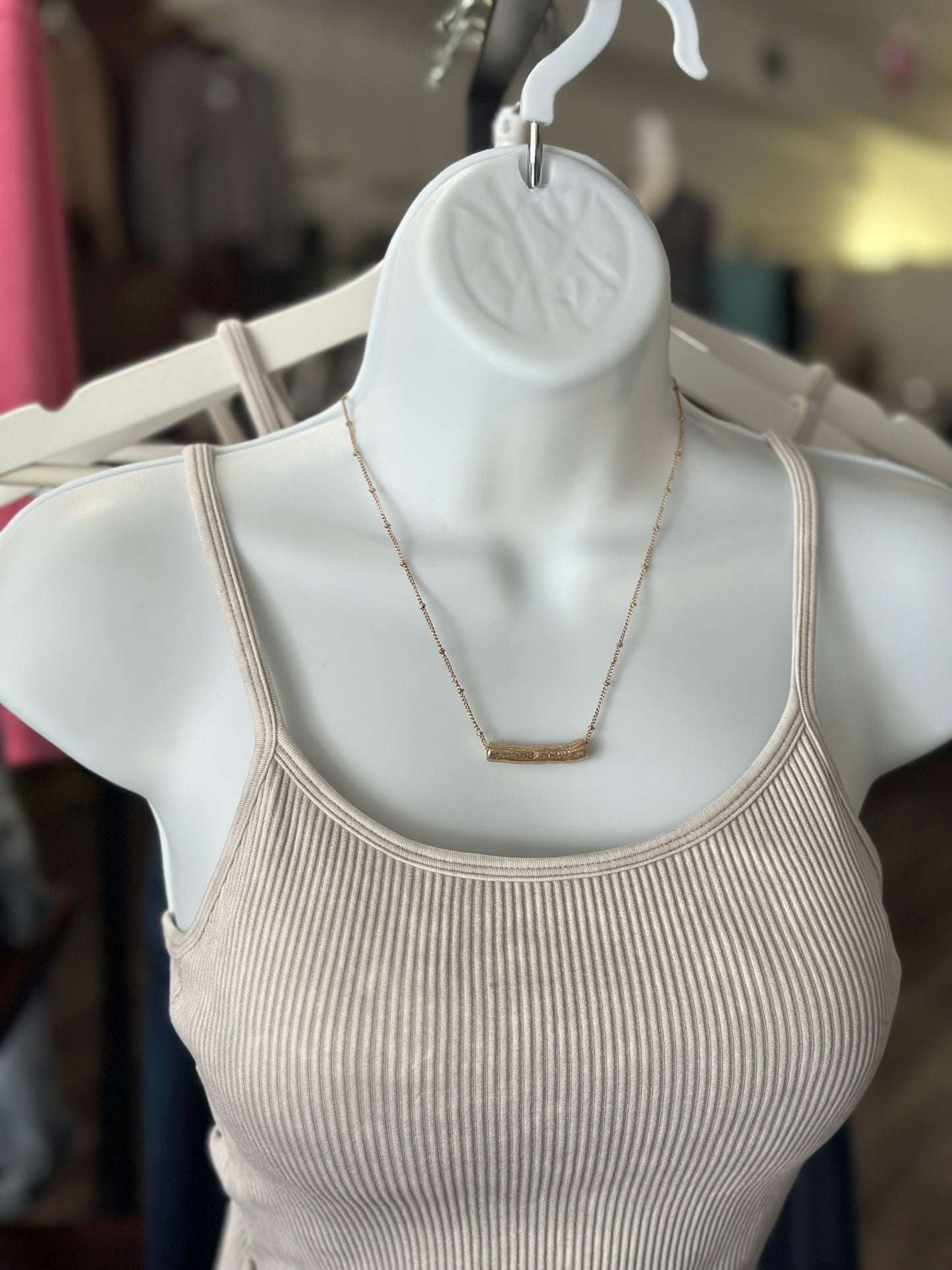 Gold Hammered Bar Necklace