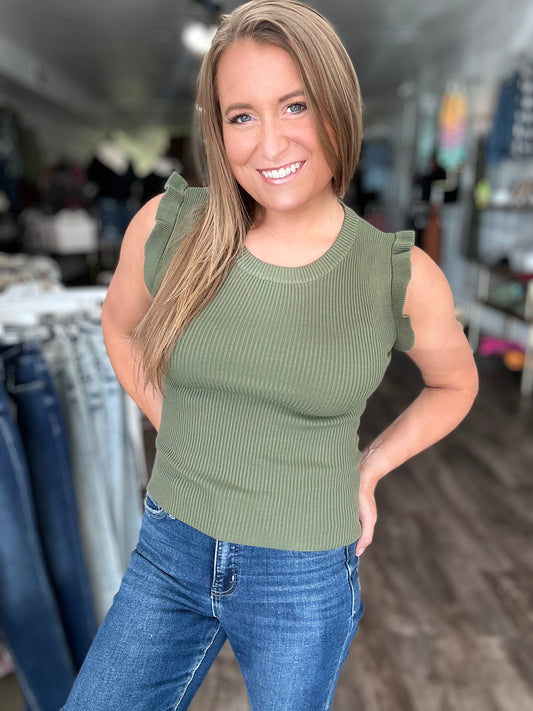 All The Fall Feels Sweater Tank - Olive