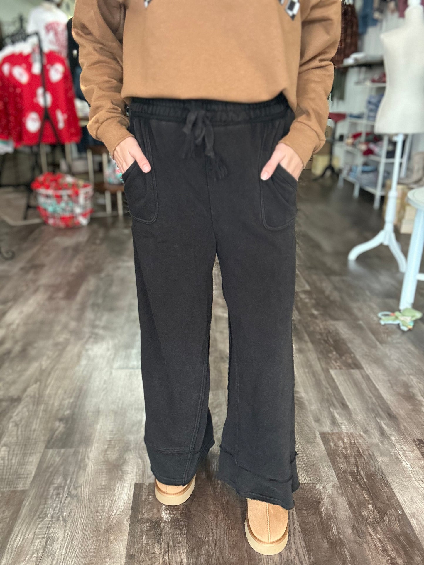 All Cozy Vibes Wide Leg Pants - Washed Black