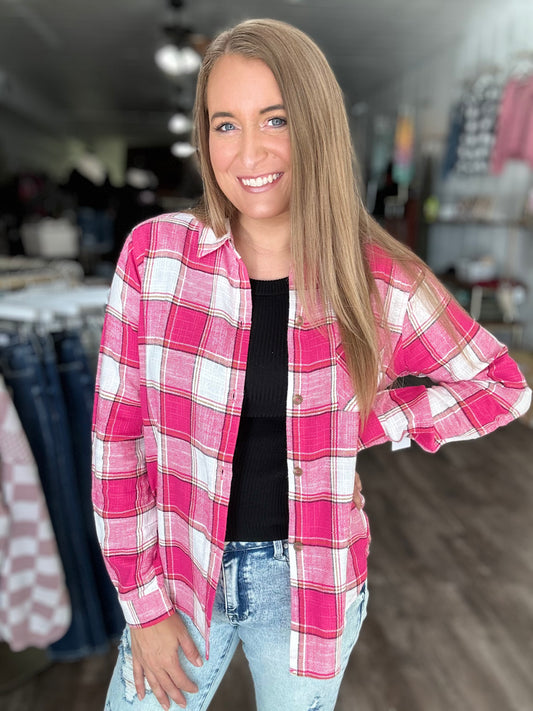 Feelin’ Lucky Plaid Flannel - Pink