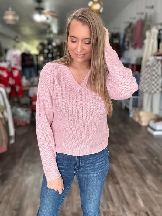 Hit The Road V-Neck Sweater - Pink