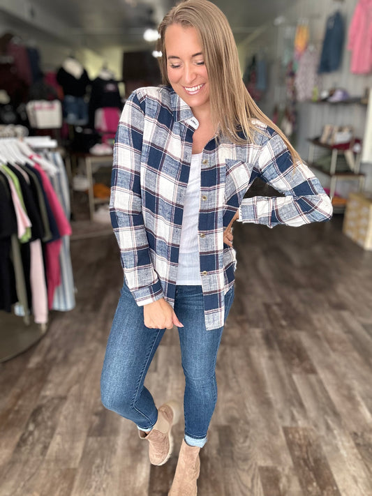 Feelin’ Lucky Plaid Flannel - Navy