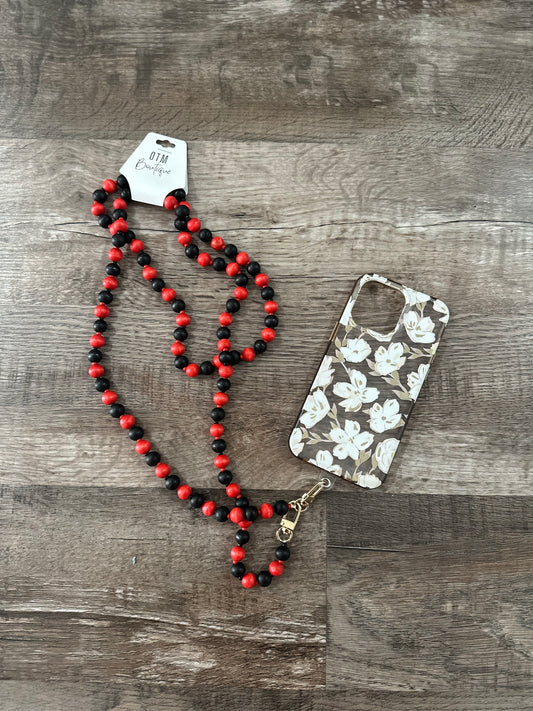 Black/Red Beaded Phone Holder