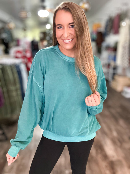 Out For The Day Slouchy Pullover - Teal