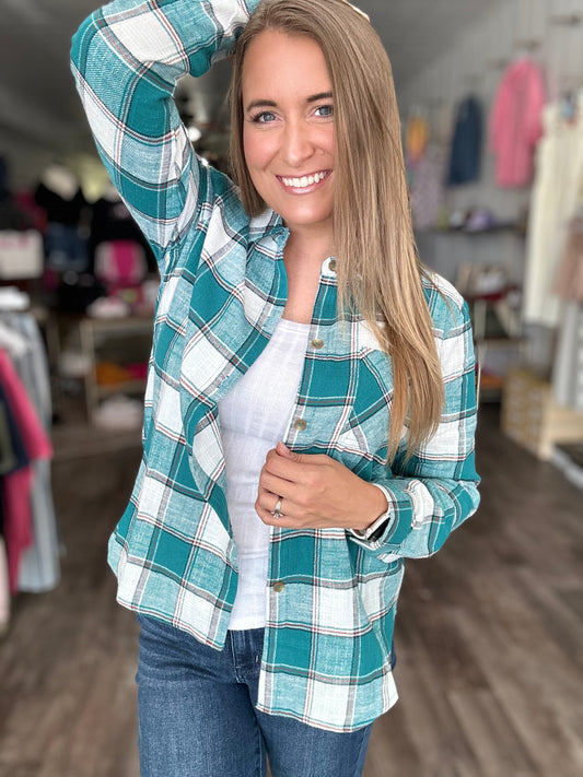 Feelin’ Lucky Plaid Flannel - Teal