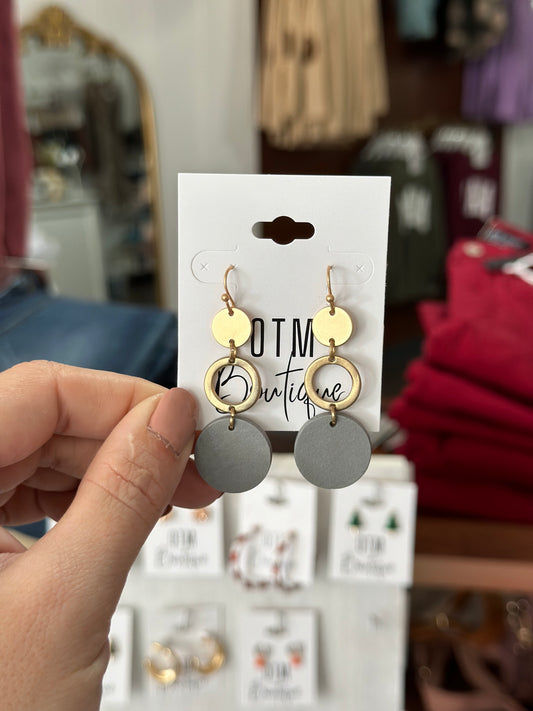 Gold/Grey Circle Dangle Earrings