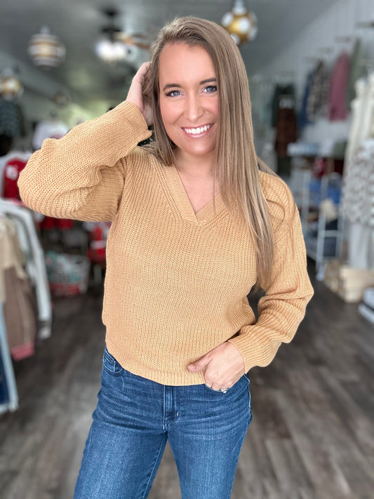 Hit The Road V-Neck Sweater - Mustard