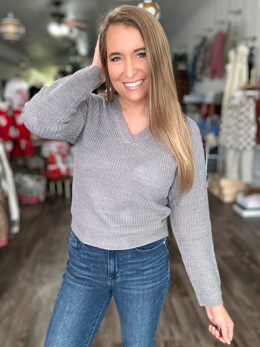 Hit The Road V-Neck Sweater - Grey