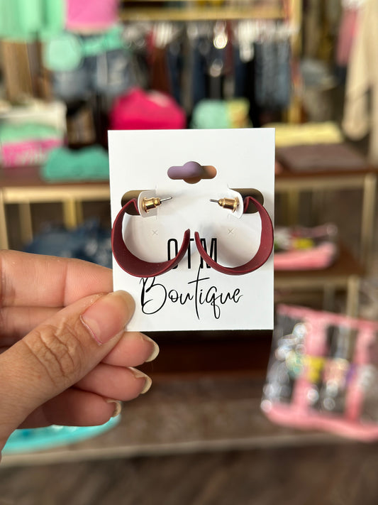 Maroon Mini Hoop Earrings