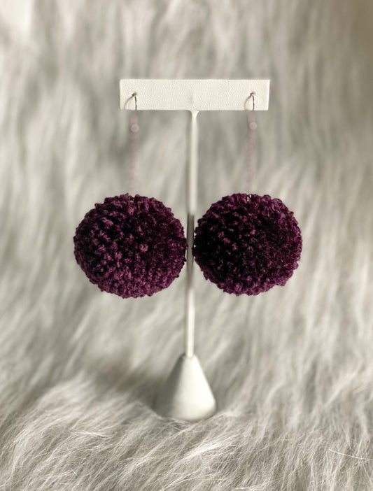 Plum Pom Pom Earrings