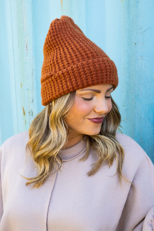 In A Flurry Faux Fur Lined Beanie - RUST